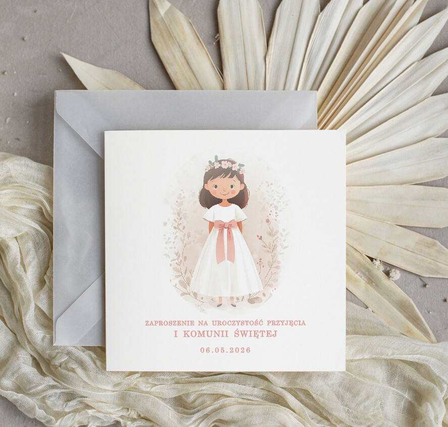 Zaproszenia na Komunię  dziewczynka  delikatne zaproszenia Komunijne Eleganckie zaproszenia komunijne dla dziewczynki, proste zaproszenie na komunię Swiętą, zaproszenia na komunię z personalizacją 0