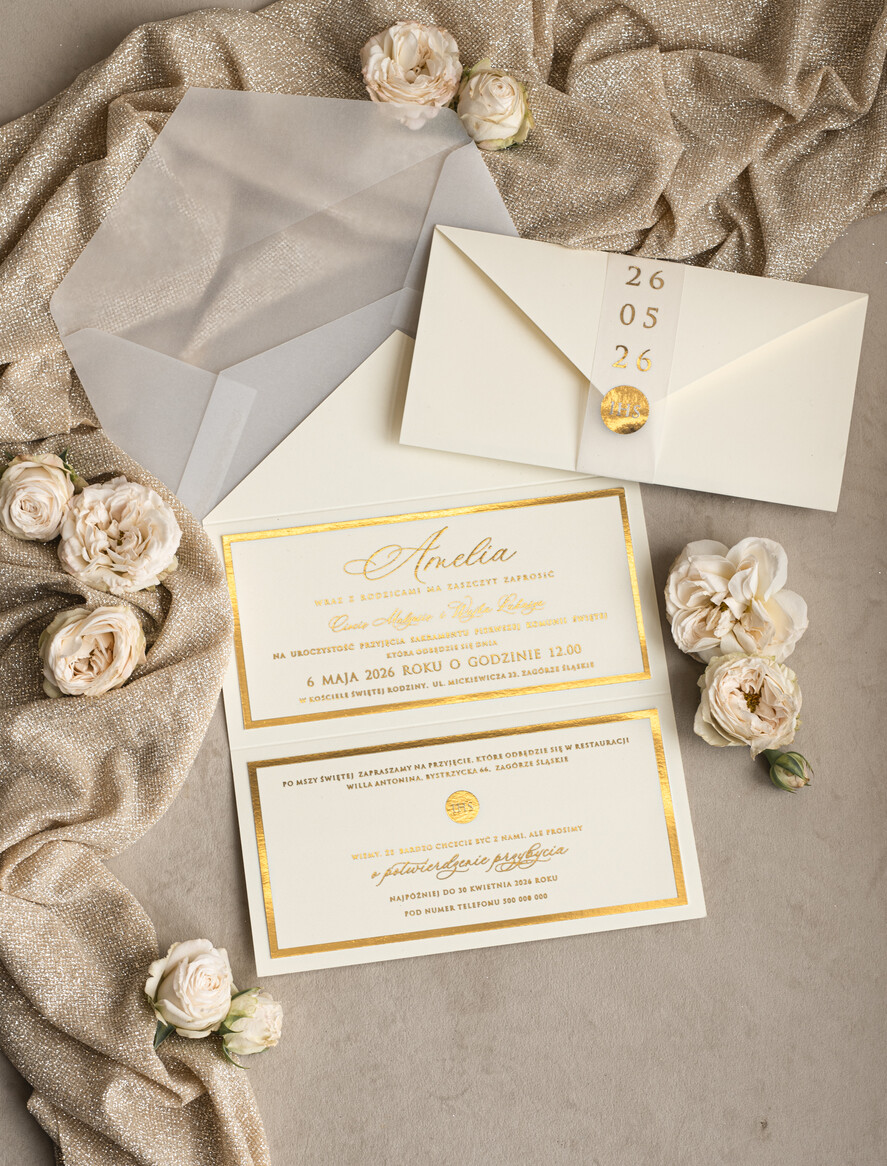 Zaproszenia na Komunię  dziewczynka  Eleganckie Zaproszenia Komunijne Dla Dziewczynki, Zaproszenia Na Pierwszą Komunię ,Złote Zaproszenia Na Komunię, Składane złote zaproszenia komunijne 7