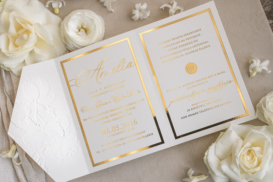 Zaproszenia na Komunię  dziewczynka  Nowoczesne zaproszenia na Komunię, Złote Zaproszenia na Komunię dla dziewczynki, Eleganckie zaproszenia Komunijne ze złotymi literami6