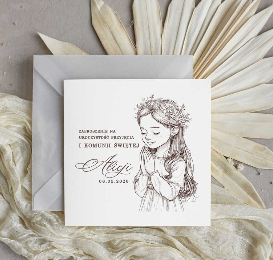 Zaproszenia na Komunię  dziewczynka  personalizowane zaproszenia Komunijne Eleganckie zaproszenia komunijne dla dziewczynki, proste zaproszenie na komunię Swiętą, zaproszenia na Pierwszą Komunie Świętą 0