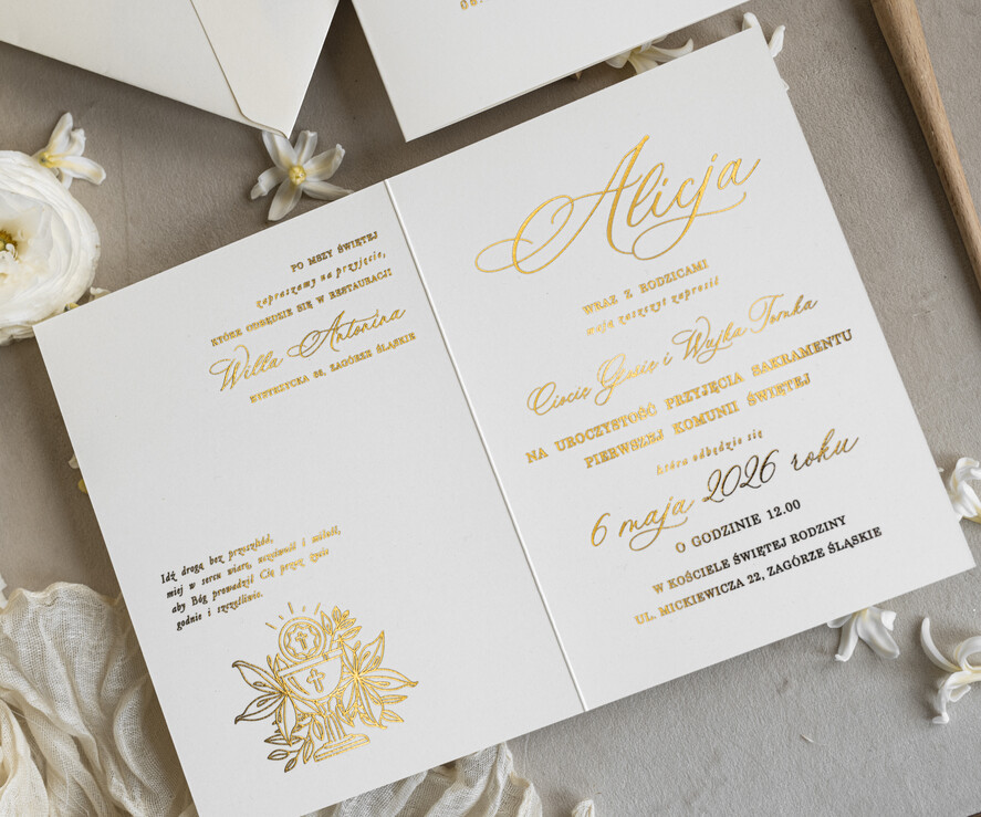 Zaproszenia na Komunię  dziewczynka  złote lub srebrne ręcznie robione zaroszenia komunijne nietypowe zaproszenie na komunie personalizowane zaproszenia Komunijne proste zaproszenie na komunię dla dziewczynki3
