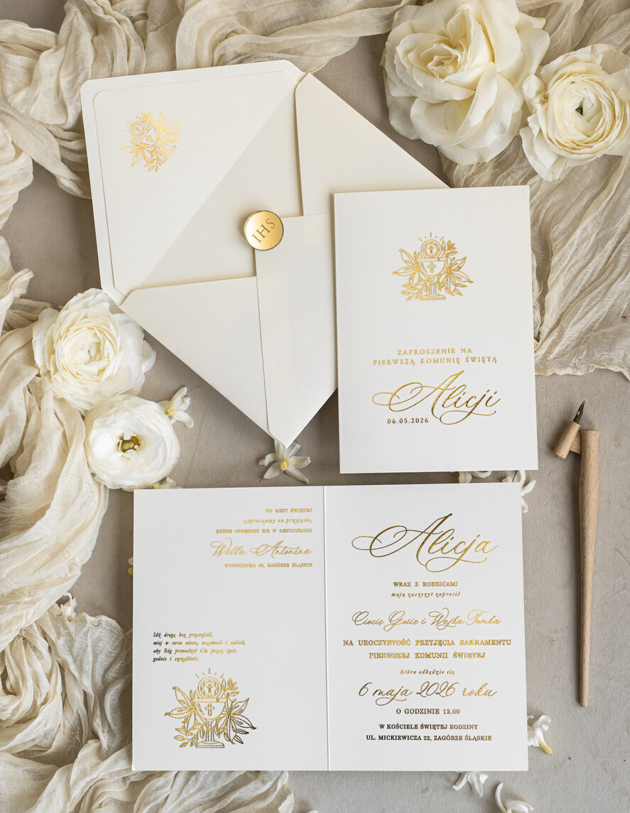 Zaproszenia na Komunię  dziewczynka  złote lub srebrne ręcznie robione zaroszenia komunijne nietypowe zaproszenie na komunie personalizowane zaproszenia Komunijne proste zaproszenie na komunię dla dziewczynki4
