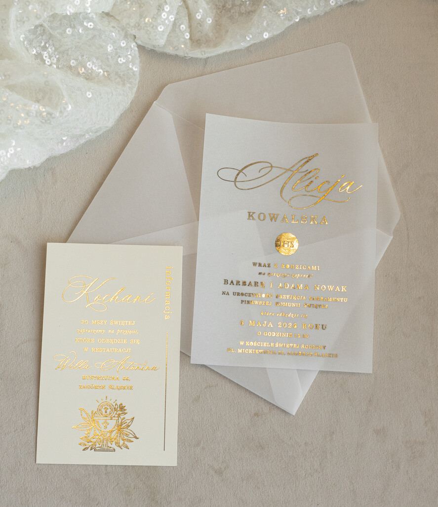 Zaproszenia na Komunię  dziewczynka  proste nowoczesne zaroszenia na komunię , komunijne  kalkowe 1