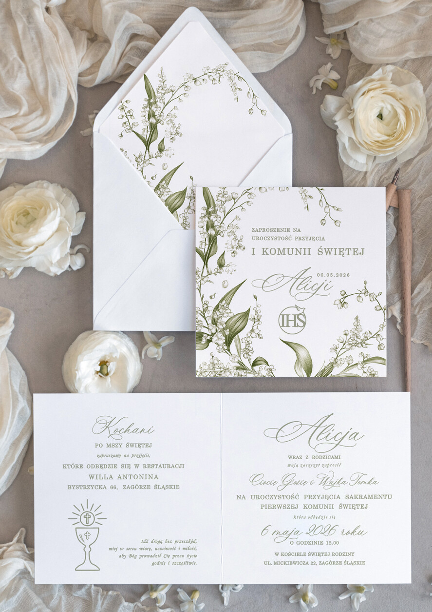 Zaproszenia na Komunię  dziewczynka  personalizowane zaproszenie Komunijne proste zaproszenia na komunię dla dziewczynki nowoczesne zaproszenia na komunię zaproszenia na komunię świętą 1