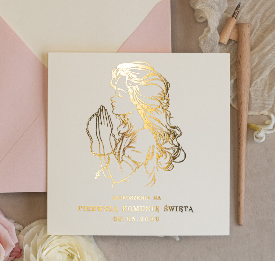 Zaproszenia na Komunię  dziewczynka  ręcznie robione zaroszenia komunijne nietypowe zaproszenie na komunie personalizowane zaproszenia Komunijne proste zaproszenie na komunię dla dziewczynki1