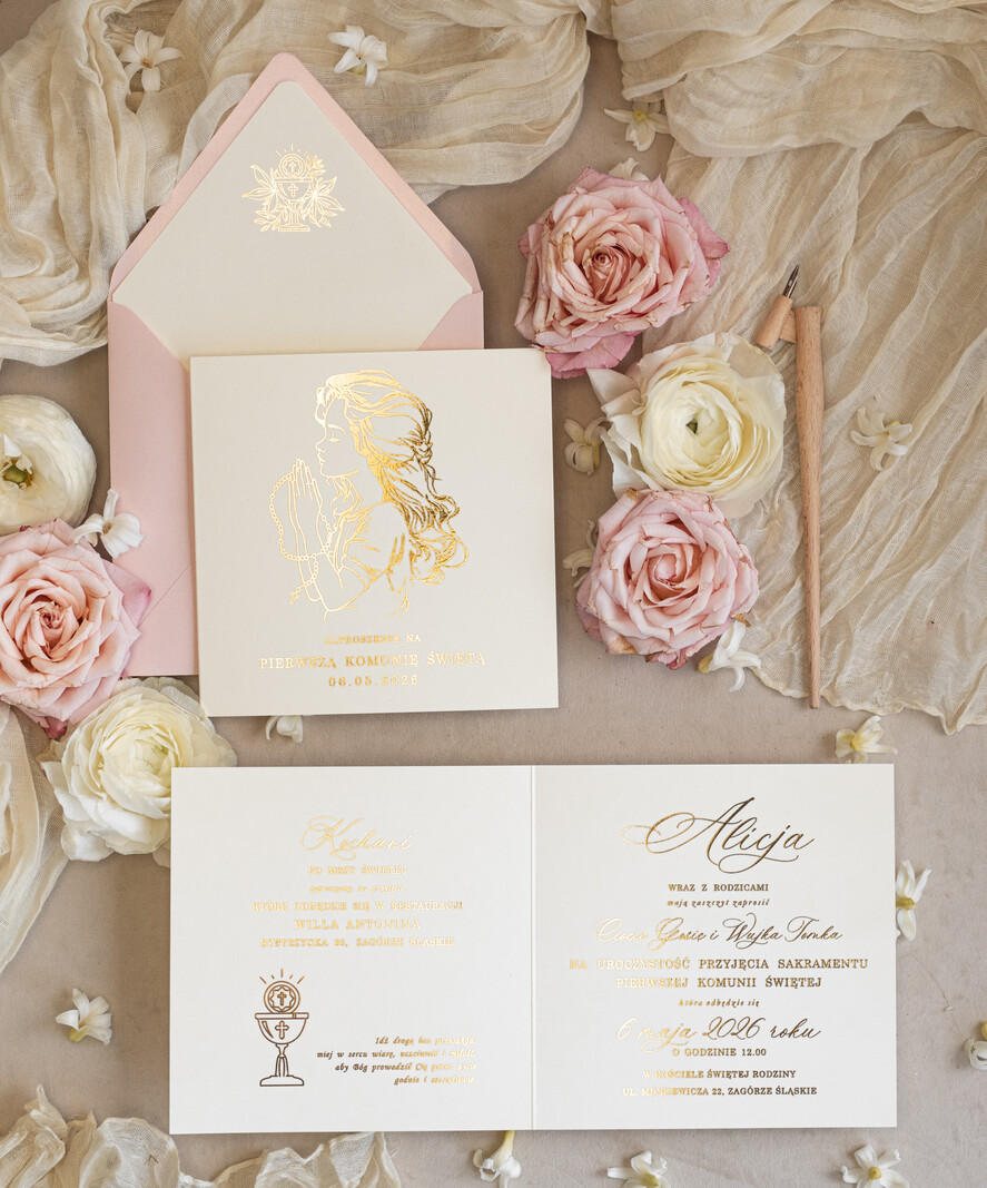 Zaproszenia na Komunię  dziewczynka  ręcznie robione zaroszenia komunijne nietypowe zaproszenie na komunie personalizowane zaproszenia Komunijne proste zaproszenie na komunię dla dziewczynki2