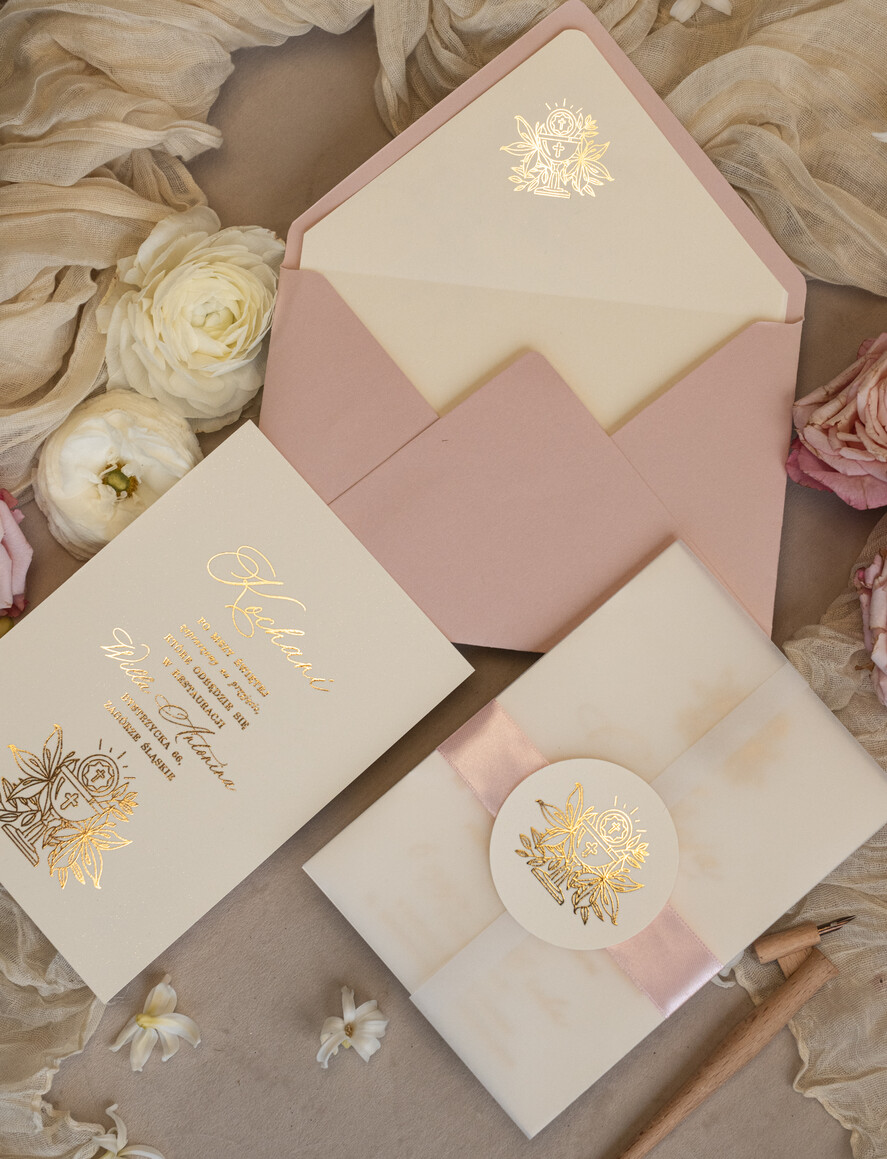 Zaproszenia na Komunię  dziewczynka  różowe delikatne zaproszenie Komunijne, eleganckie zaproszenia na Komunię , Złote Zaproszenia na Komunię dla dziewczynki, zaproszenia Komunijne ze złotymi literami6