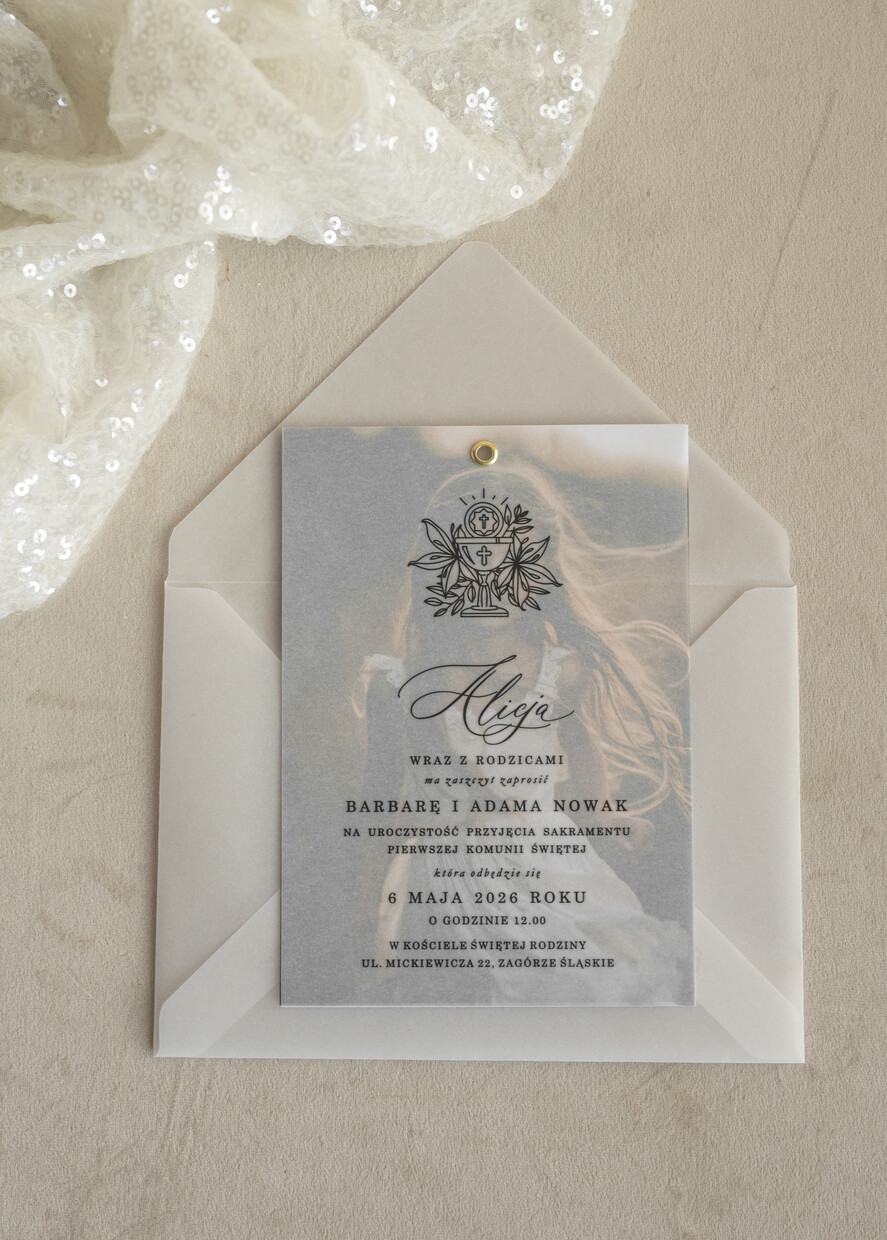 Zaproszenia na Komunię  dziewczynka  ręcznie robione zaroszenia komunijne nietypowe zaproszenie na komunie personalizowane zaproszenia Komunijne proste zaproszenie na komunię dla dziewczynki proste nowoczesne zaroszenia na komunię, komunijne ze zdjeciem kalkowe3