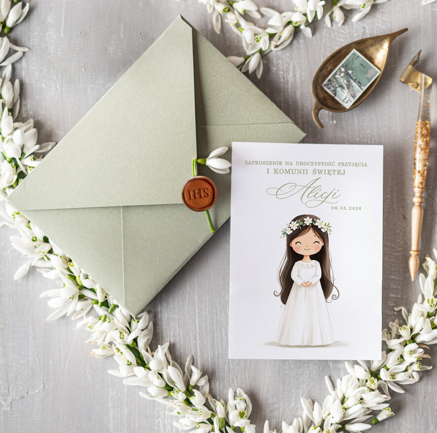 Zaproszenia na Komunię  dziewczynka  personalizowane zaproszenia Komunijne proste zaproszenie na komunię zaproszenia na komunię ze sznurkiem2