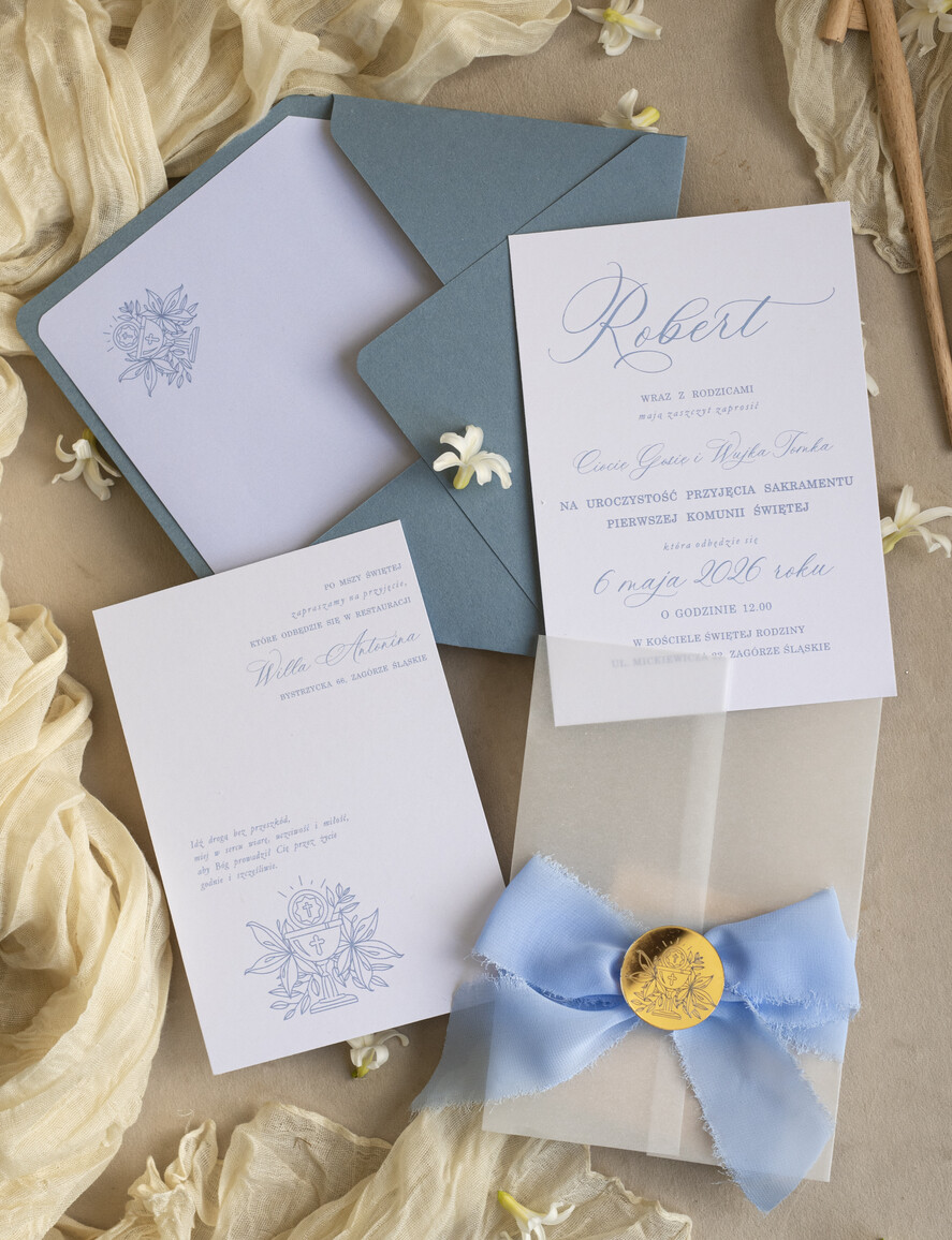 Zaproszenia na Komunię  chłopiec zaproszenia Komunijne dla chłopca, eleganckie zaproszenia komunijne, nowoczesne zaproszenie na komunię świętą, chłopięce zaproszenia komunijne 3