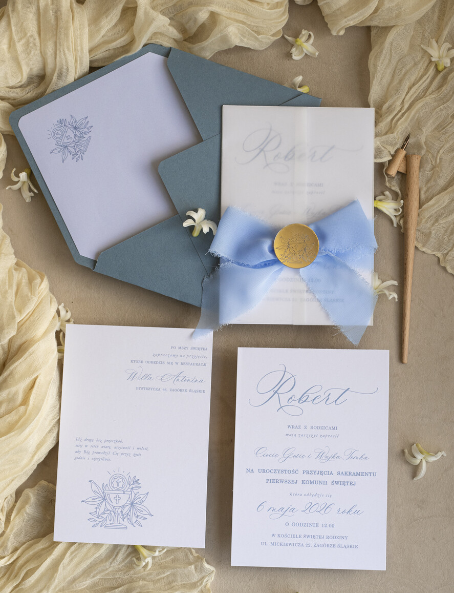 Zaproszenia na Komunię  chłopiec zaproszenia Komunijne dla chłopca, eleganckie zaproszenia komunijne, nowoczesne zaproszenie na komunię świętą, chłopięce zaproszenia komunijne 4