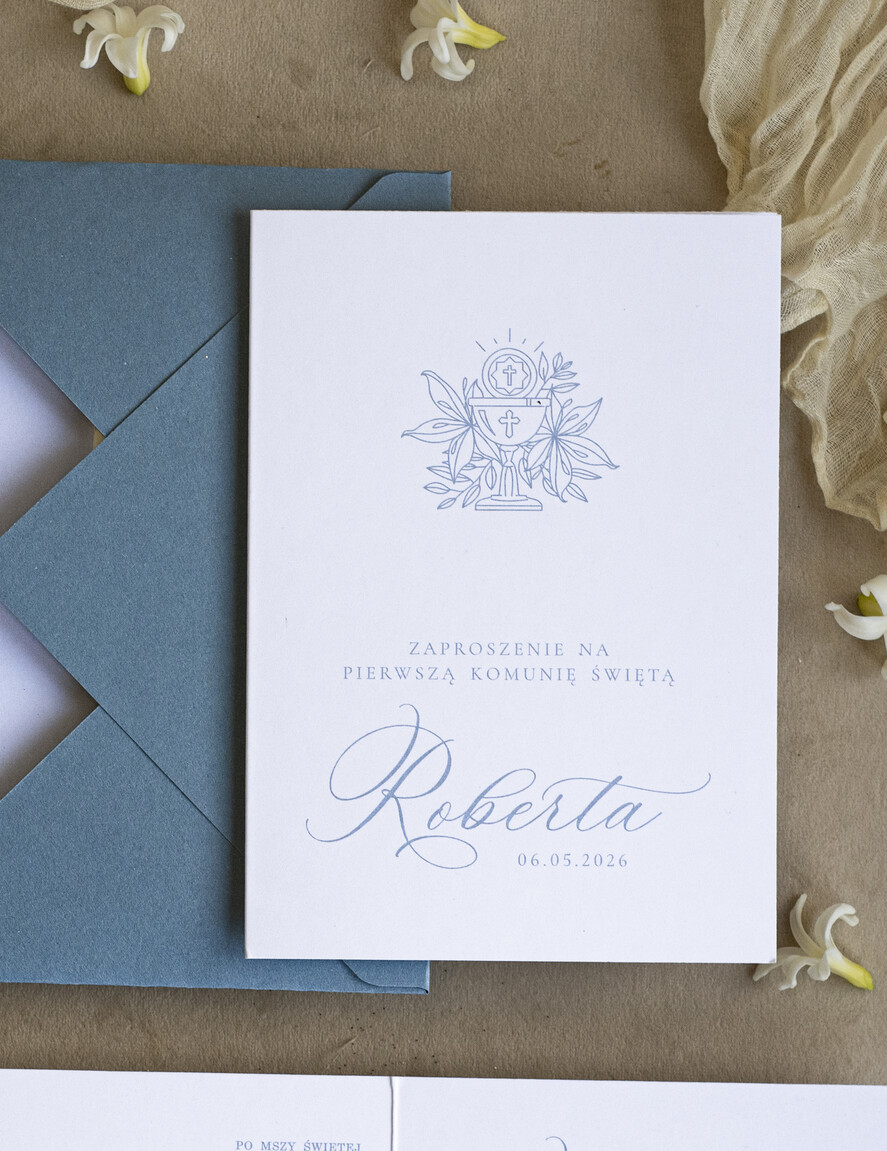 Zaproszenia na Komunię  chłopiec niebieskie personalizowane zaproszenia Komunijne proste zaproszenie na komunię dla chłopca zaproszenia na komunię ze sznurkiem zaproszenia na komunię świetą 3