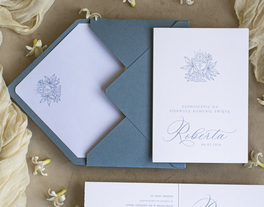 Zaproszenia na Komunię  chłopiec niebieskie personalizowane zaproszenia Komunijne proste zaproszenie na komunię dla chłopca zaproszenia na komunię ze sznurkiem zaproszenia na komunię świetą 0