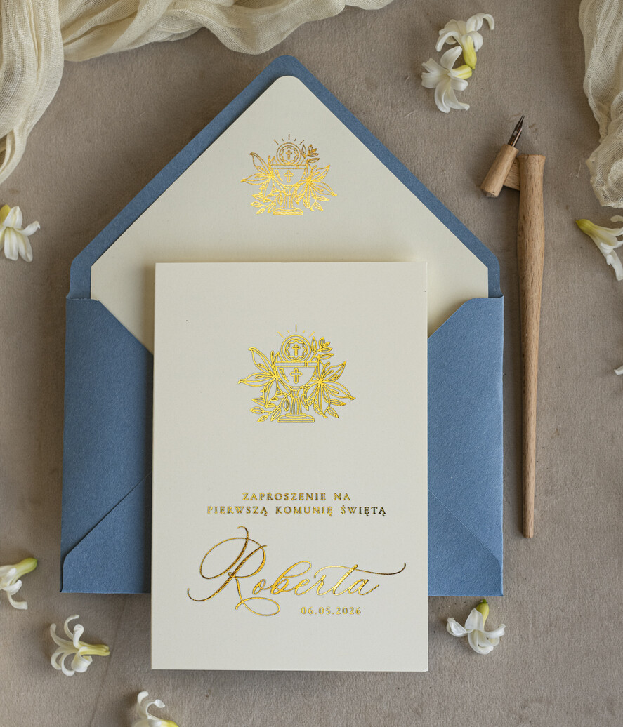 Zaproszenia na Komunię  chłopiec złote lub srebrne ręcznie robione zaroszenia komunijne nietypowe zaproszenie na komunie personalizowane zaproszenia Komunijne proste zaproszenie na komunię dla chłopca0