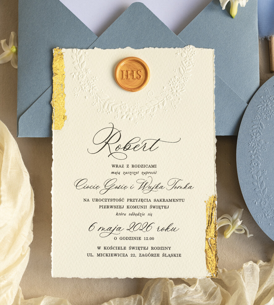 Zaproszenia na Komunię  chłopiec zaproszenia na Komunię dla chłopca, eleganckie zaproszenia komunijne,  tłoczone chłopięce zaproszenia komunijne6
