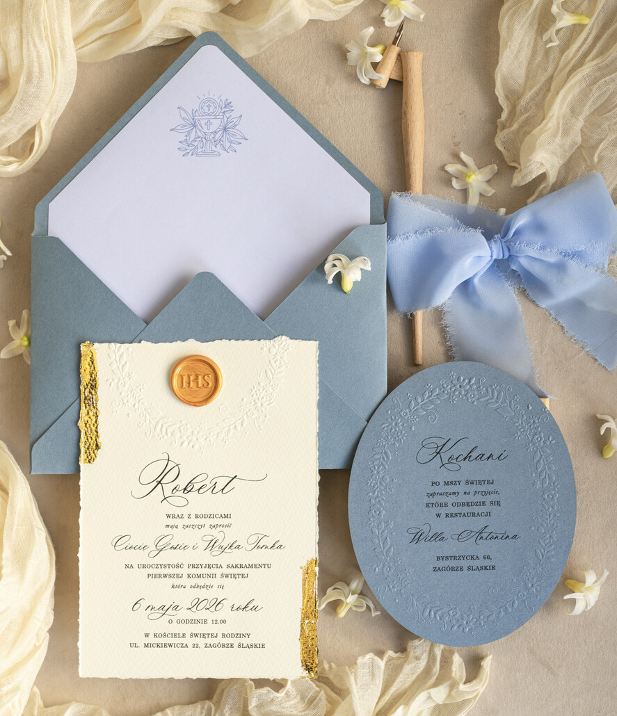 Zaproszenia na Komunię  chłopiec zaproszenia na Komunię dla chłopca, eleganckie zaproszenia komunijne,  tłoczone chłopięce zaproszenia komunijne2