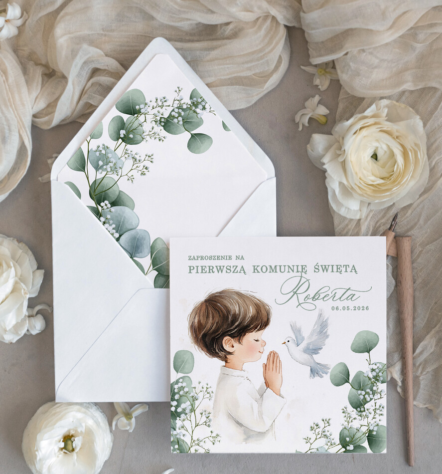 Zaproszenia na Komunię  chłopiec personalizowane zaproszenia Komunijne proste zaproszenie na komunię dla chłopca zaproszenia na komunię ze sznurkiem zaproszenia na komunię świetą 1