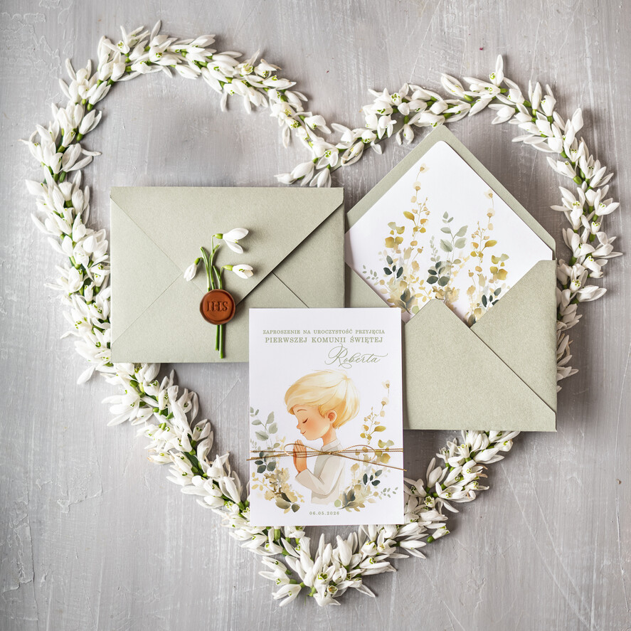 Zaproszenia na Komunię  chłopiec delikatne zaproszenia Komunijne proste zaproszenie na komunię  personalizowane1
