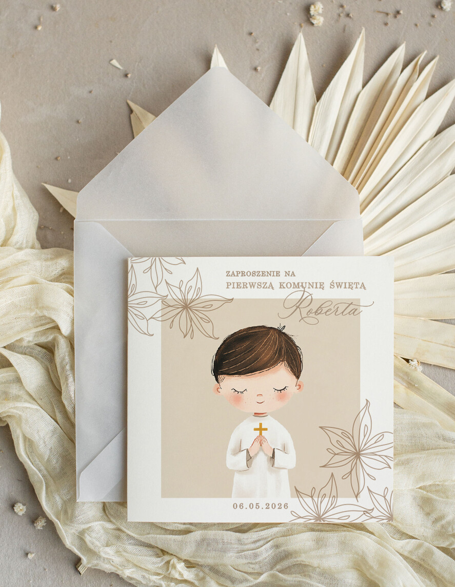 Zaproszenia na Komunię  chłopiec personalizowane zaproszenia Komunijne proste zaproszenie na komunię dla chłopca zaproszenia na komunię ze sznurkiem zaproszenia na komunię świetą 2