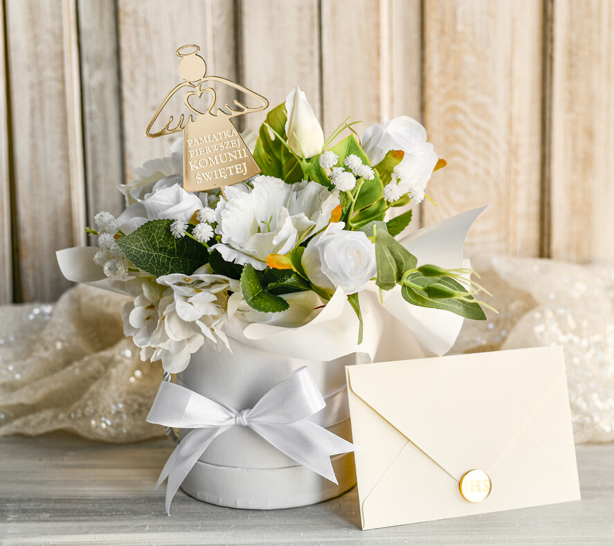 Pamiątki Prezenty na komunię  boxy prezentowe Zestaw Prezentowy od Chrzestnych na Pierwszą komunię, Flowerbox Komunijny opakowanie na pieniądze8