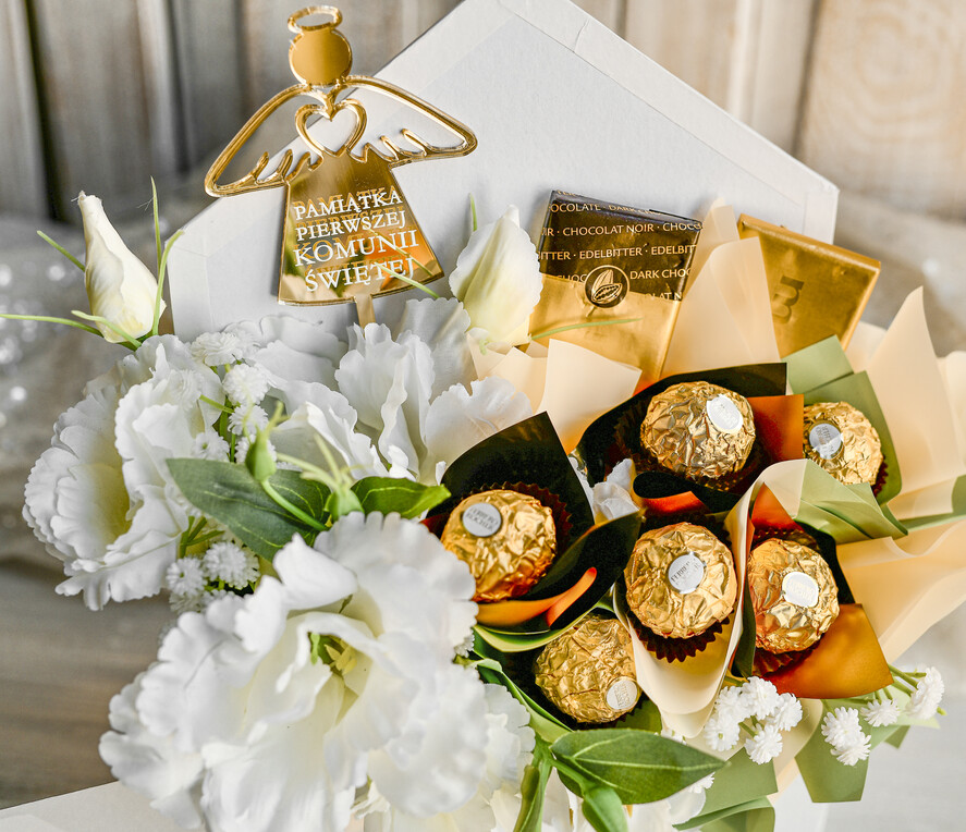 Pamiątki Prezenty na komunię  boxy prezentowe Zestaw Prezentowy od Chrzestnych na Pierwszą komunię Prali, Flowerbox Komunijny opakowanie na pieniądze5