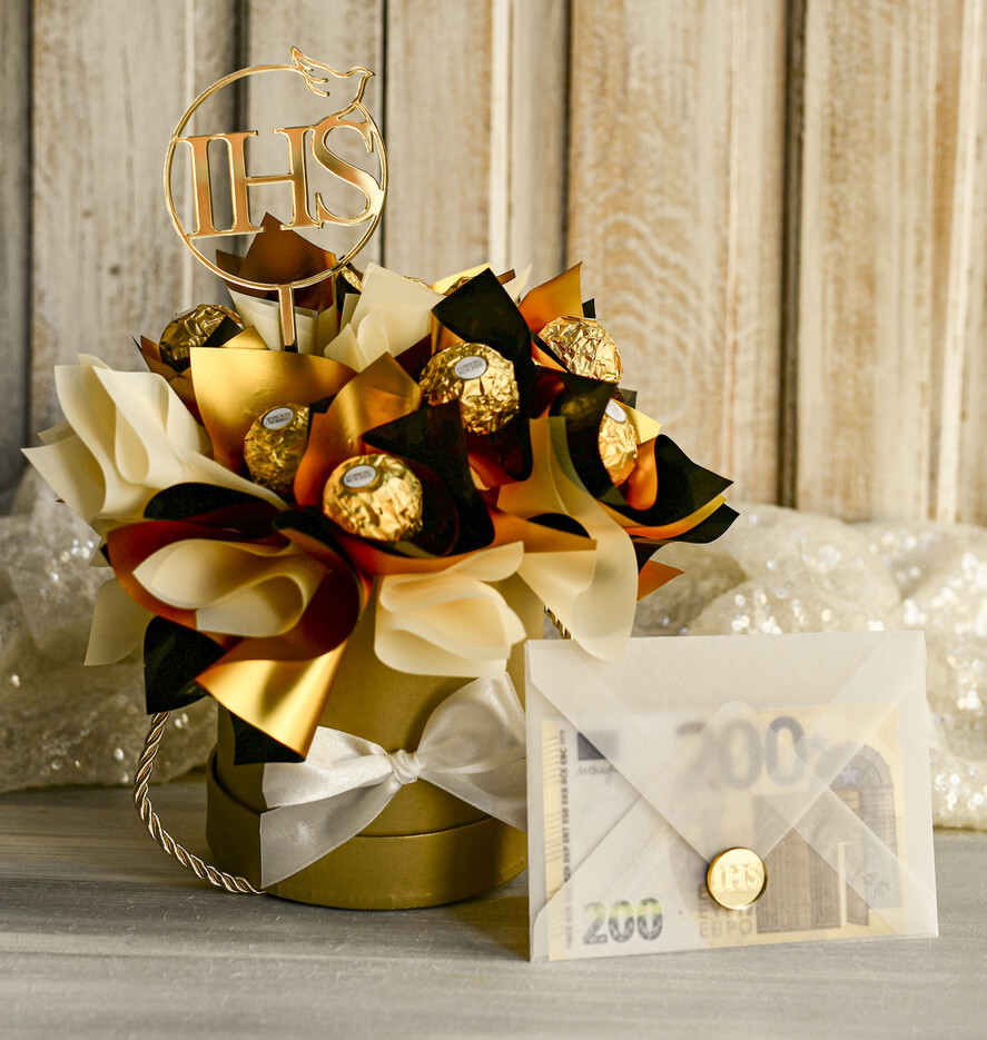 Pamiątki Prezenty na komunię  boxy prezentowe Zestaw Prezentowy od Chrzestnych na Pierwszą komunię, Flowerbox Komunijny opakowanie na pieniądze4