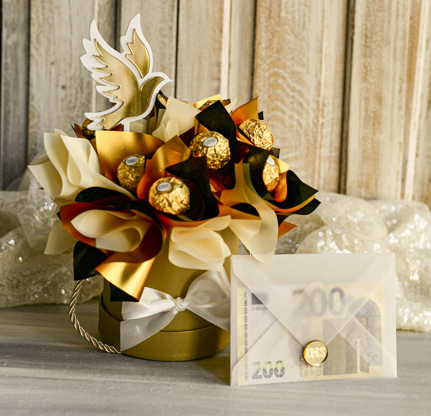 Pamiątki Prezenty na komunię  boxy prezentowe Zestaw Prezentowy od Chrzestnych na Pierwszą komunię, Flowerbox Komunijny opakowanie na pieniądze6