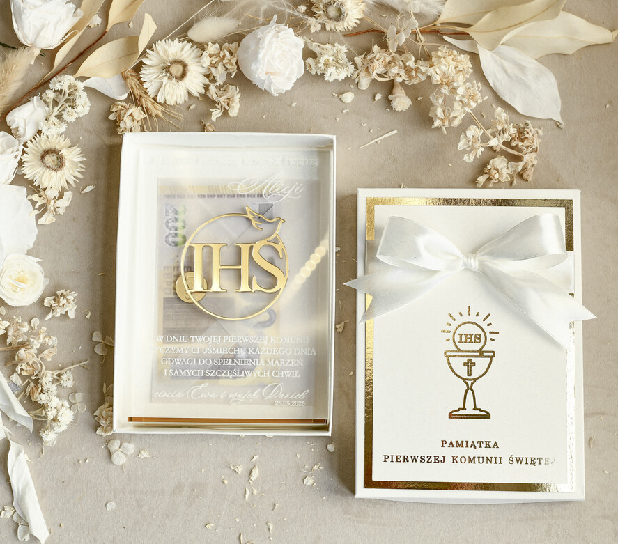 Pamiątki Prezenty na komunię  pamiątki na komunie  Statuetka pamiątka Pierwszej Komunii w pudełku, personalizowana Pamiątka Komunijna opakowanie na pieniądze4