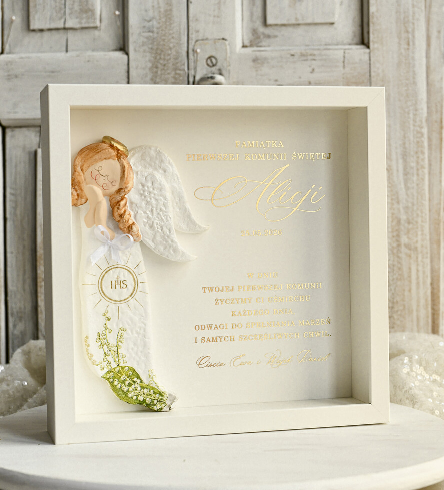 Pamiątki Prezenty na komunię  pamiątki na komunie  Pamiątka Pierwszej Komunii orbrazek z życzeniami Personalizowane pudełko na Prezent6