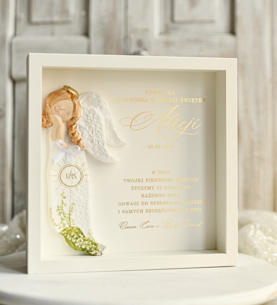 Pamiątki Prezenty na komunię  pamiątki na komunie  Pamiątka Pierwszej Komunii orbrazek z życzeniami Personalizowane pudełko na Prezent7