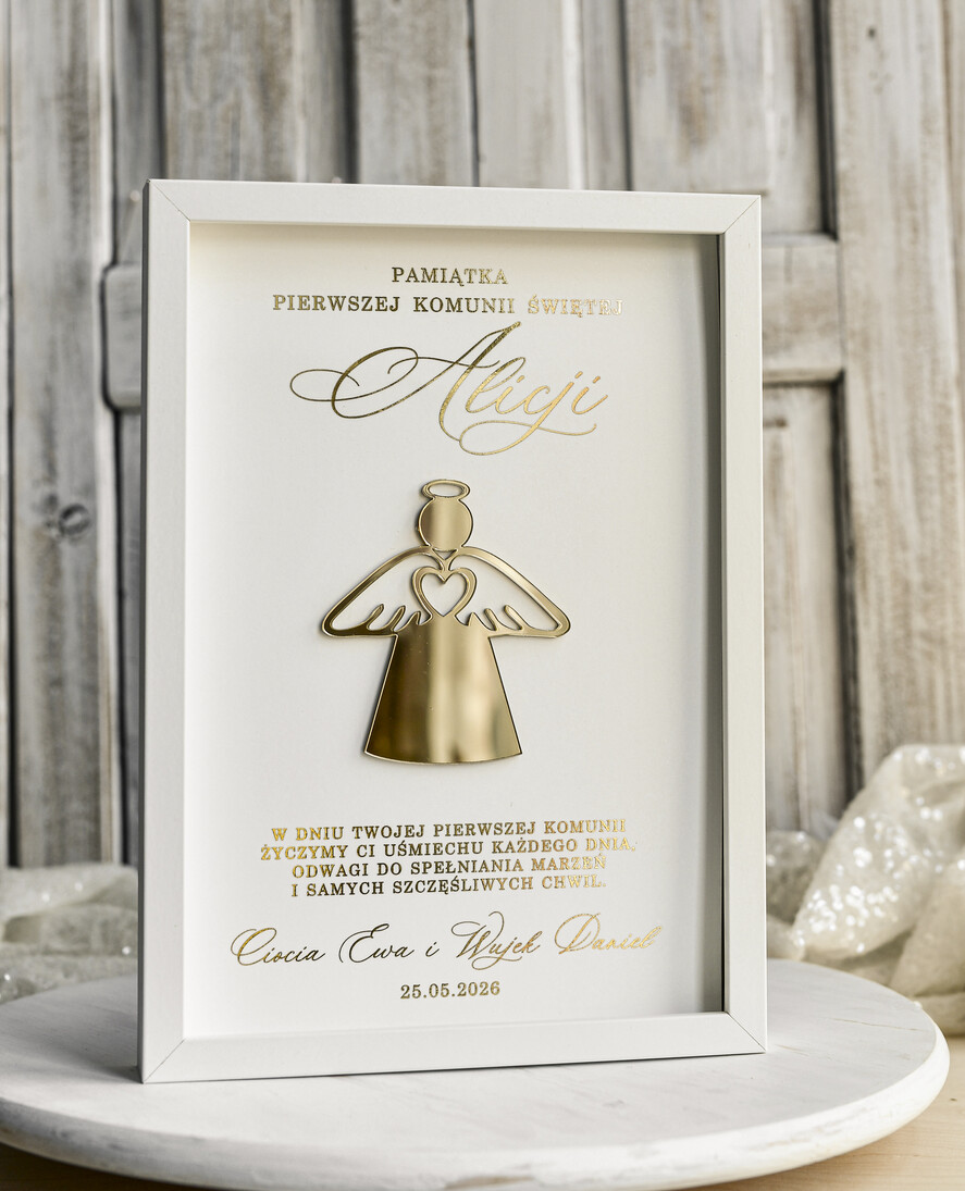 Pamiątki Prezenty na komunię  pamiątki na komunie  Pamiątka Pierwszej Komunii orbrazek z życzeniami Personalizowane pudełko na Prezent0