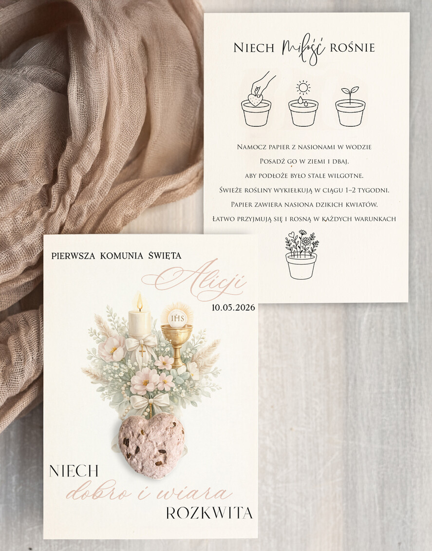 Podziękowania dla gości na komunii podziękowania dla gości podziękowania dla gości na komunii, prezenciki dla gości, podziękowanie upominek nasionka kwiatów1