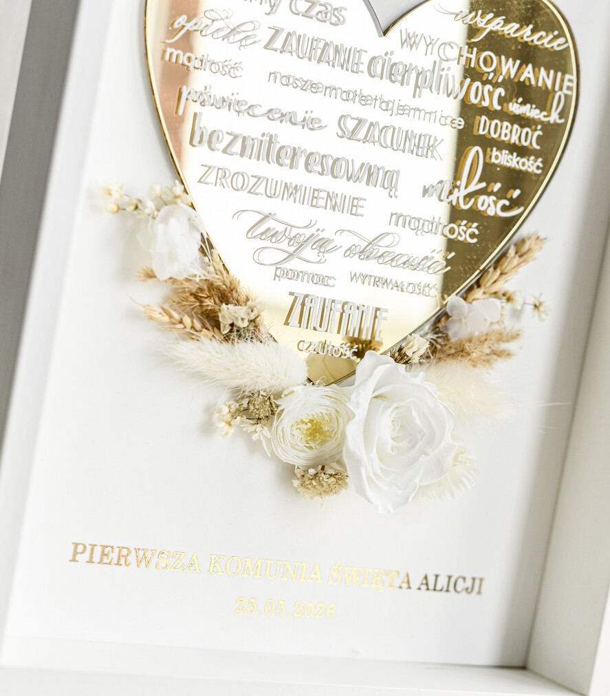 Pamiątki Prezenty na komunię  podziękowania dla najbliższych  podziękowanie dla Rodziców Chrzestnych Komunia, Komunijne podziękowania dla Matki i Ojca Chrzestnego Rama i kwiaty , Flowerbox Serce 1