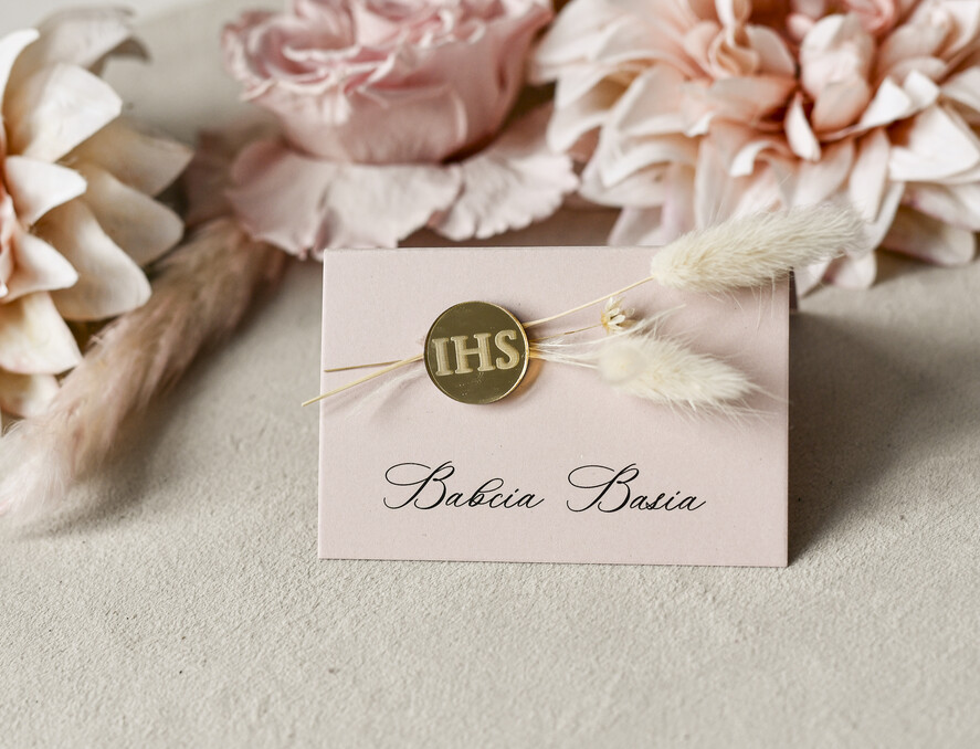 Winietki na komunię  winietki  naturalne winietki na komunię, winietka dekoracja stołu na komunii, komunijne winietki szałwiowe0