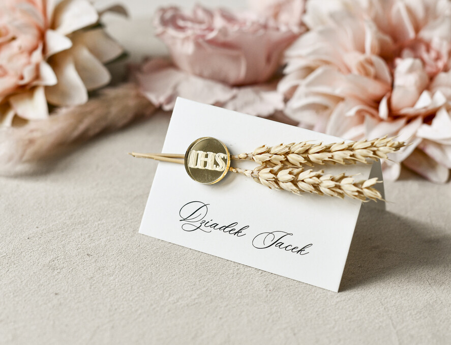 Winietki na komunię  winietki  naturalne winietki na komunię, winietka dekoracja stołu na komunii, komunijne winietki z kłosem1