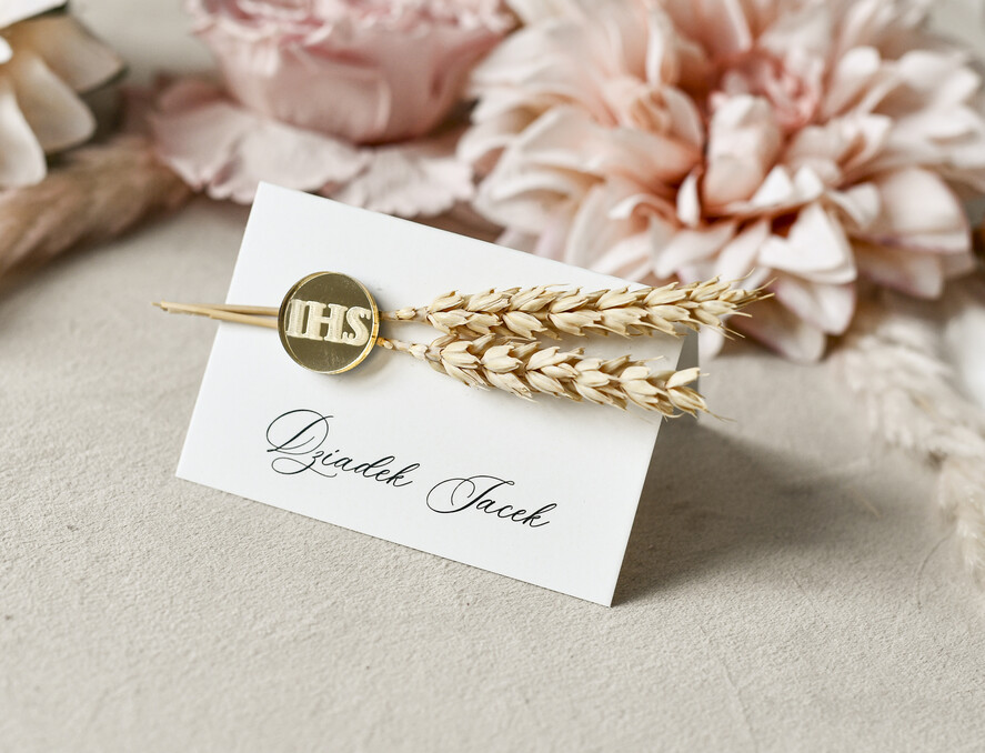 Winietki na komunię  winietki  naturalne winietki na komunię, winietka dekoracja stołu na komunii, komunijne winietki z kłosem3