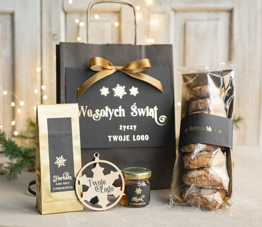 Prezenty oferta dla Firm mini zestawy  upominki świąteczne dla klientów z logo firmy Małe boxy prezentowe zestawy z kawą i herbatą miody 0