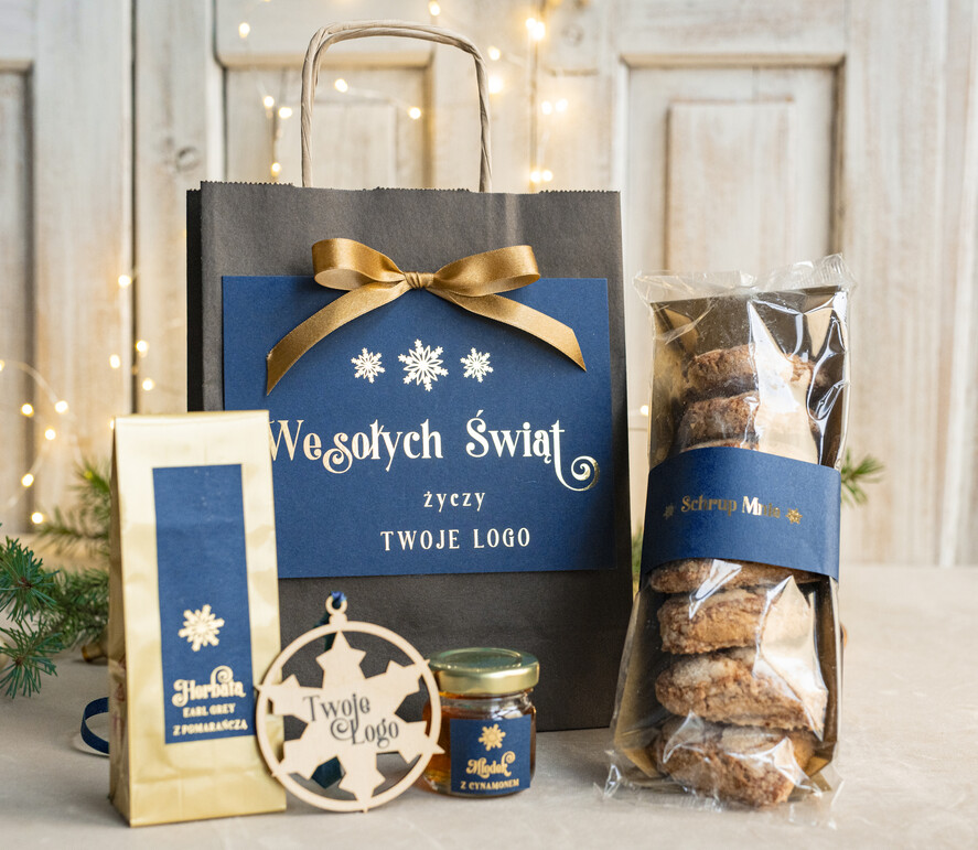 Prezenty oferta dla Firm mini zestawy  upominki świąteczne dla klientów z logo firmy Małe boxy prezentowe zestawy z kawą i herbatą miody 1