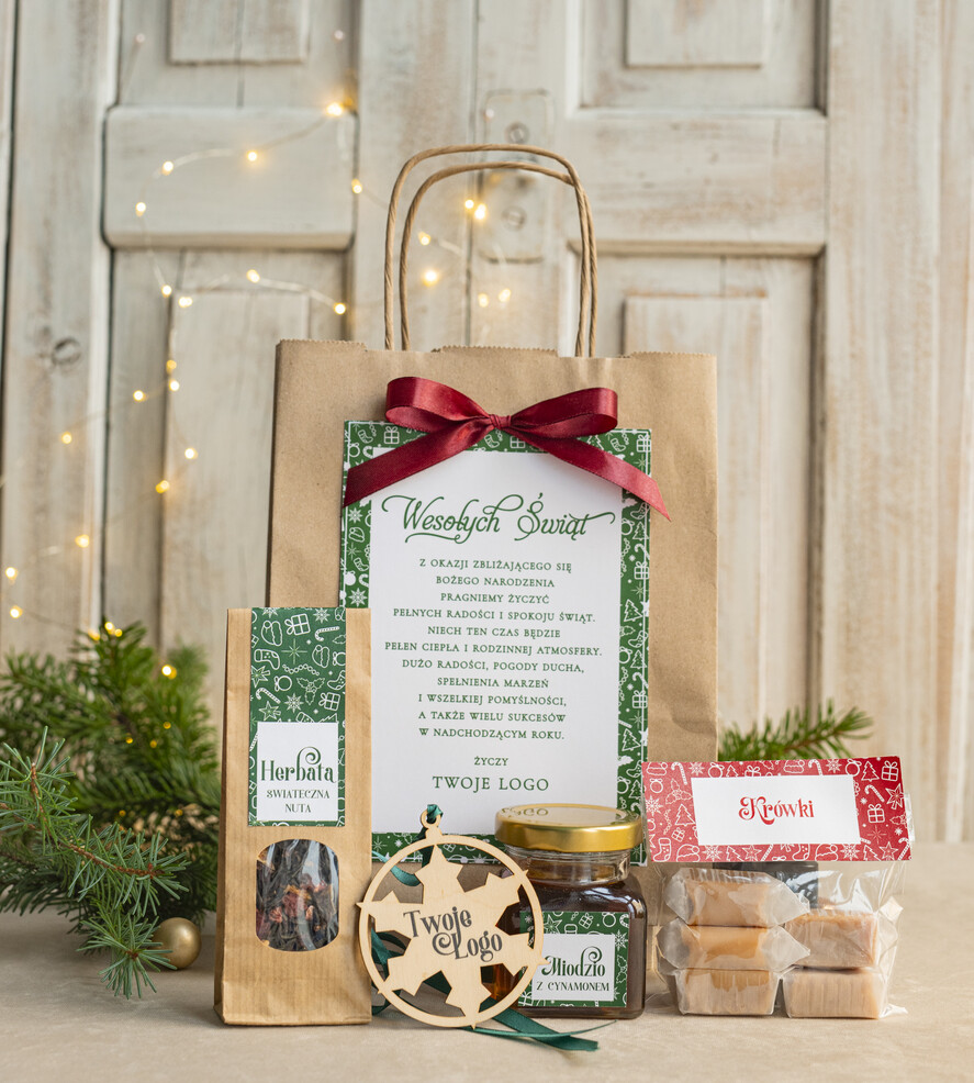 Prezenty oferta dla Firm mini zestawy  upominki świąteczne dla klientów z logo firmy Małe boxy prezentowe zestawy z kawą i herbatą miody 0