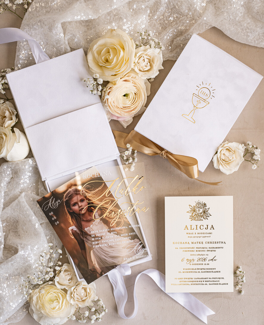 Zaproszenia na Komunię  Dla Chrzestnych i Dziadków Eleganckie zaproszenia na Pierwszą komunię dla Matki Chrzestnej, wyjątkowe zaproszenia na komunię dla Rodziców  chrzestnych, Zaproszenie Vip dla Baci i Dziadka17