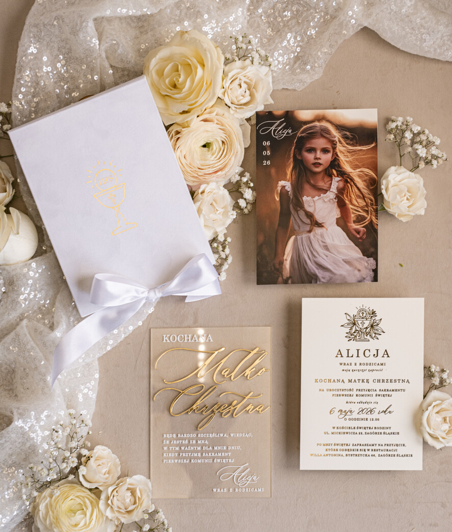 Zaproszenia na Komunię  Dla Chrzestnych i Dziadków Eleganckie zaproszenia na Pierwszą komunię dla Matki Chrzestnej, wyjątkowe zaproszenia na komunię dla Rodziców  chrzestnych, Zaproszenie Vip dla Baci i Dziadka7