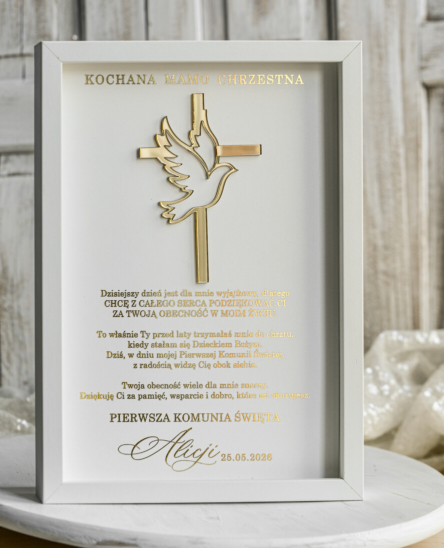 podziękowania dla najbliższych  Podziękowania w Ramie podziękowanie dla Matki Chrzestnej na Komunię, Komunijne podziękowania dla Matki i Ojca Chrzestnego w białej ramie 2