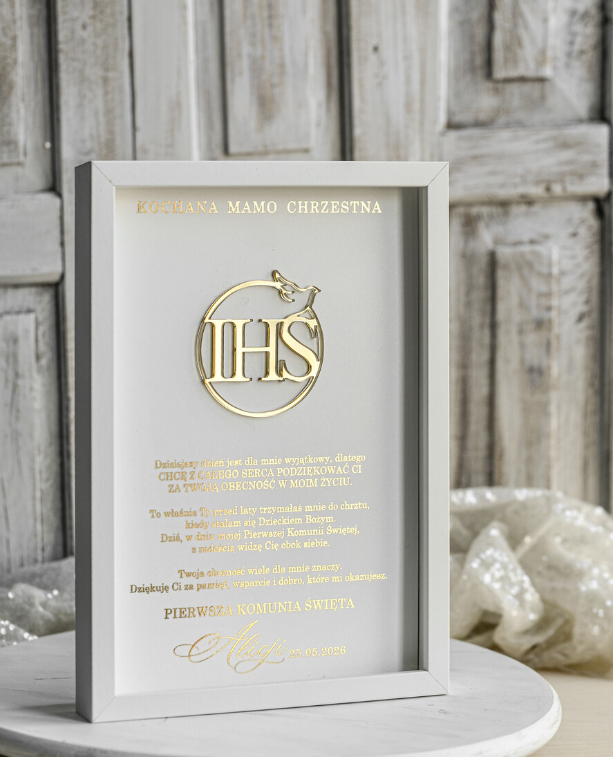 podziękowania dla najbliższych  Podziękowania w Ramie podziękowanie dla Matki Chrzestnej na Komunię, Komunijne podziękowania dla Matki i Ojca Chrzestnego w białej ramie 3