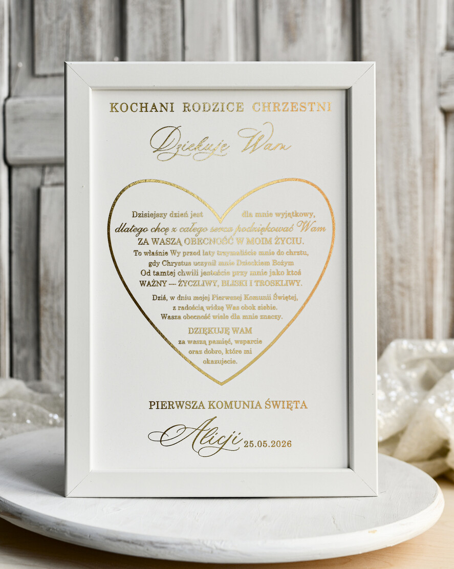podziękowania dla najbliższych  Podziękowania w Ramie podziękowanie dla rodziców Chrzestnych na Komunię, Komunijne podziękowania dla Matki i Ojca Chrzestnego w białej ramie 3