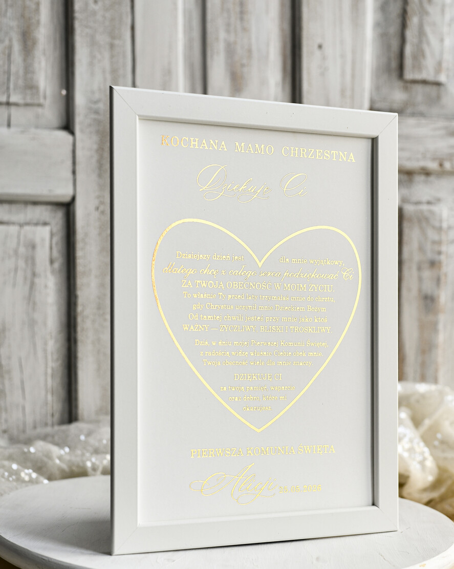 podziękowania dla najbliższych  Podziękowania w Ramie podziękowanie dla rodziców Chrzestnych na Komunię, Komunijne podziękowania dla Matki i Ojca Chrzestnego w białej ramie 6