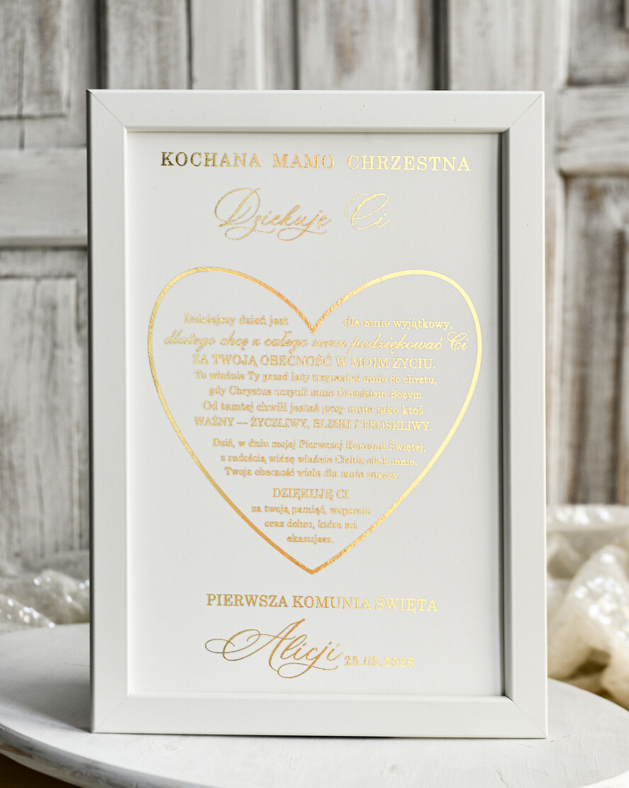 podziękowania dla najbliższych  Podziękowania w Ramie podziękowanie dla rodziców Chrzestnych na Komunię, Komunijne podziękowania dla Matki i Ojca Chrzestnego w białej ramie 7