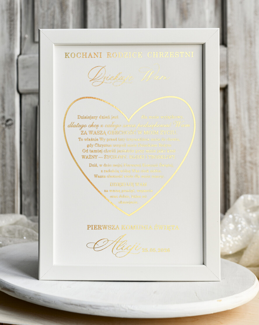 podziękowania dla najbliższych  Podziękowania w Ramie podziękowanie dla rodziców Chrzestnych na Komunię, Komunijne podziękowania dla Matki i Ojca Chrzestnego w białej ramie 1