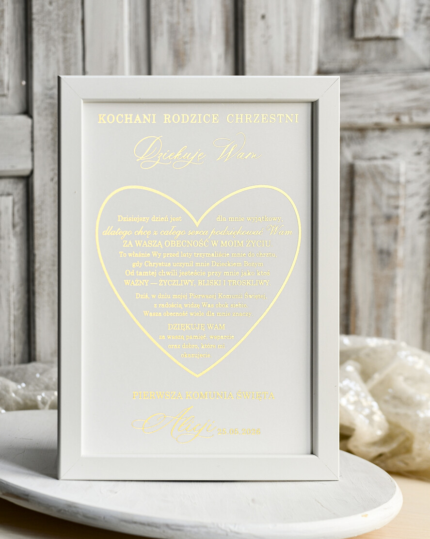 podziękowania dla najbliższych  Podziękowania w Ramie podziękowanie dla rodziców Chrzestnych na Komunię, Komunijne podziękowania dla Matki i Ojca Chrzestnego w białej ramie 2