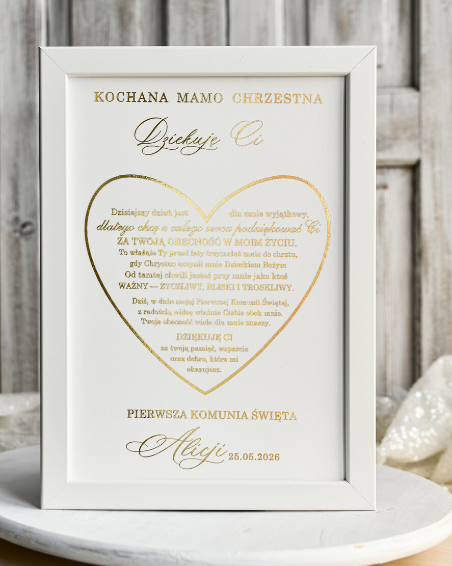 podziękowania dla najbliższych  Podziękowania w Ramie podziękowanie dla rodziców Chrzestnych na Komunię, Komunijne podziękowania dla Matki i Ojca Chrzestnego w białej ramie 5