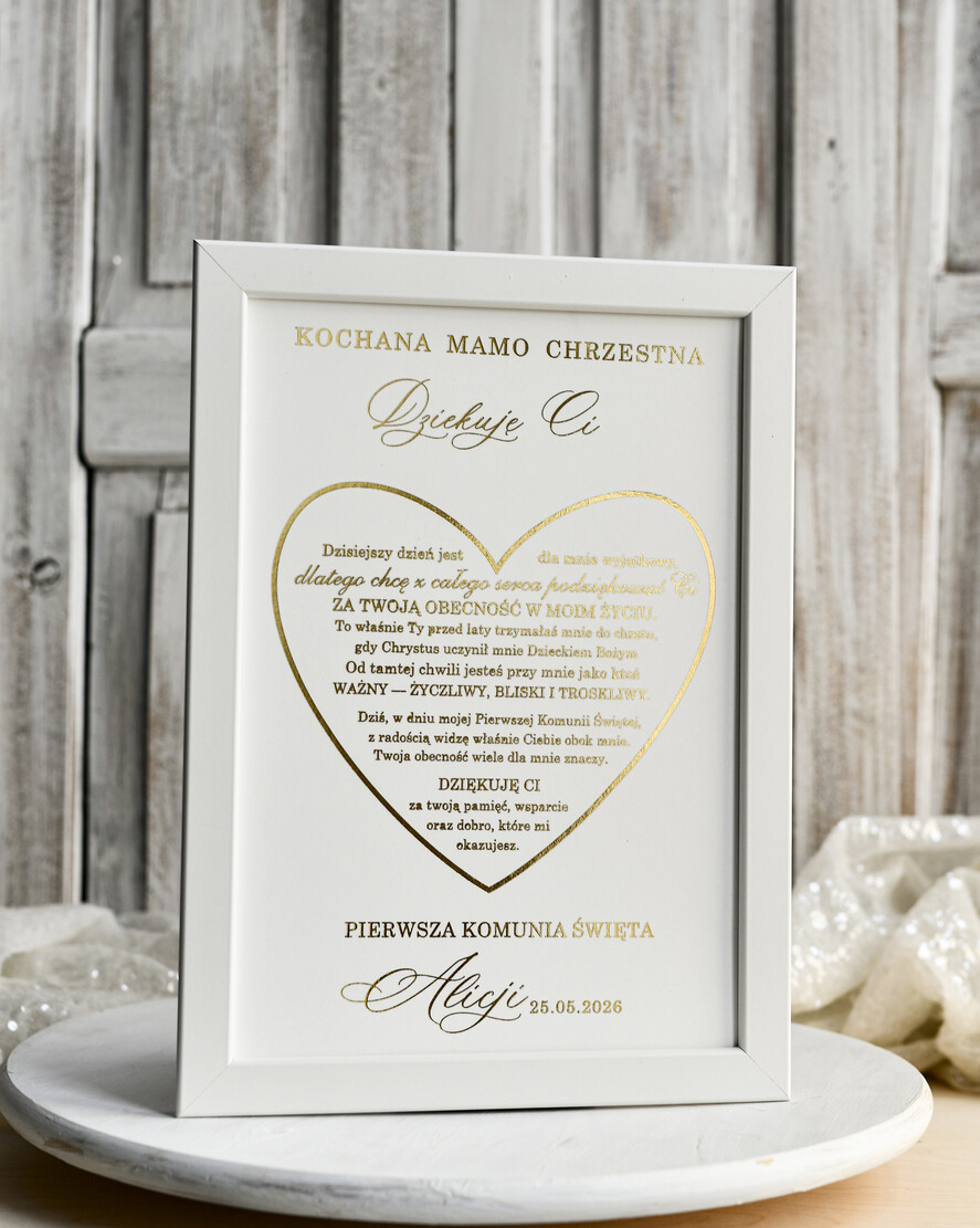 podziękowania dla najbliższych  Podziękowania w Ramie podziękowanie dla rodziców Chrzestnych na Komunię, Komunijne podziękowania dla Matki i Ojca Chrzestnego w białej ramie 8